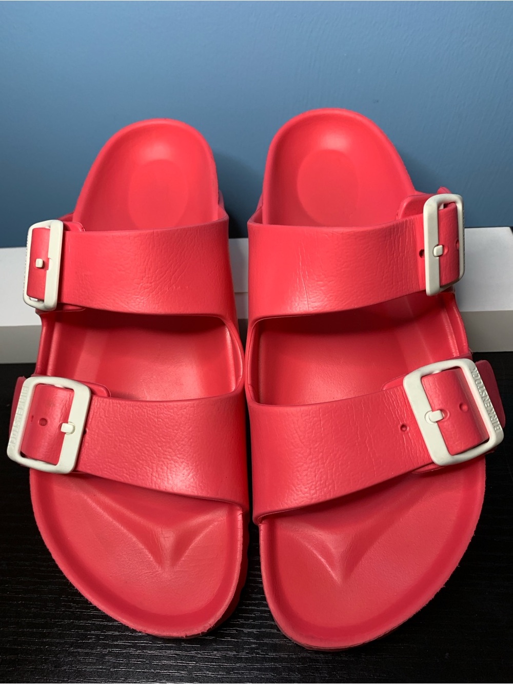 Birkenstock Hot Pink Slide Sandal with White buckle